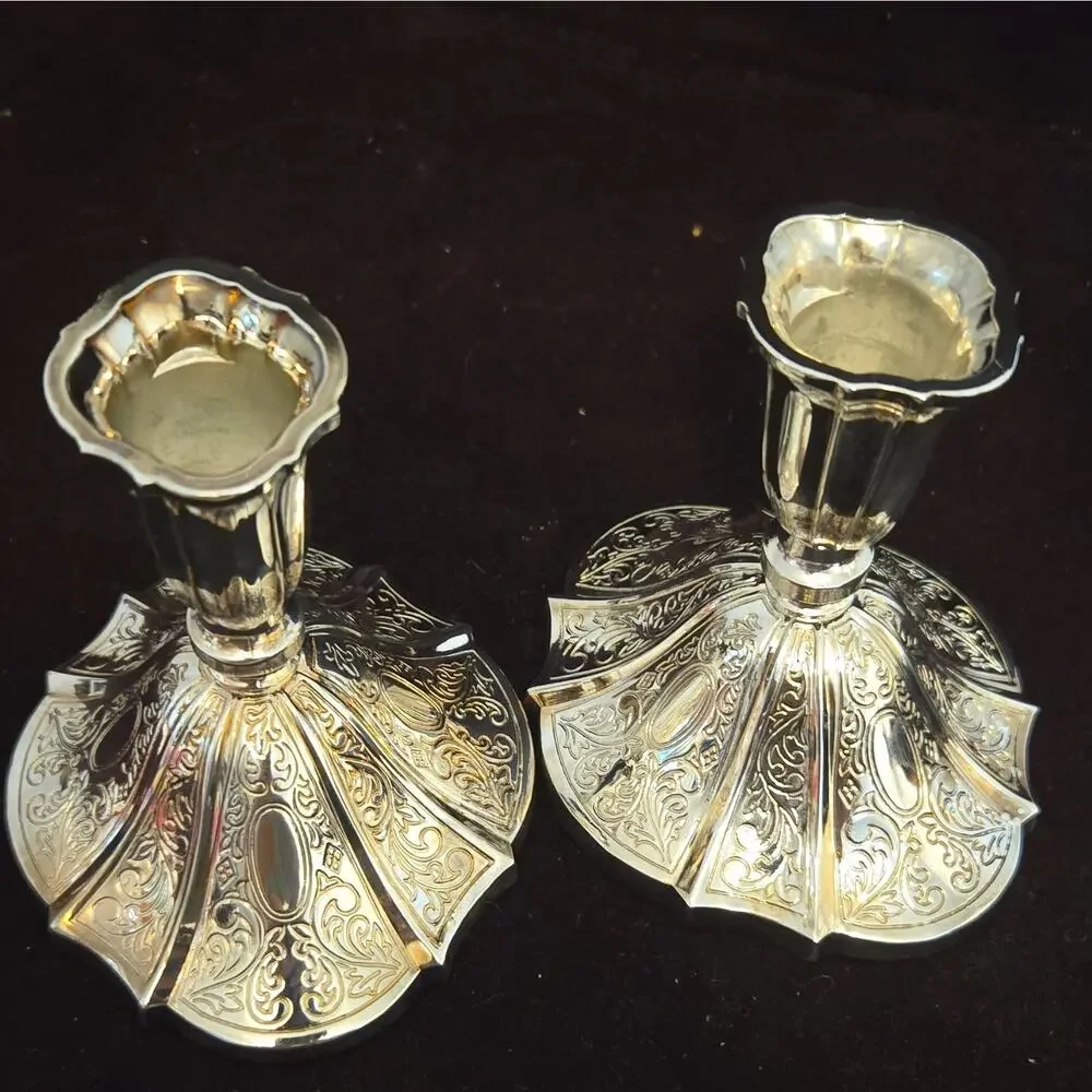 Vintage Towle Silversmiths 1690-1990 Tricennial Silverplate Candlesticks Pair 4